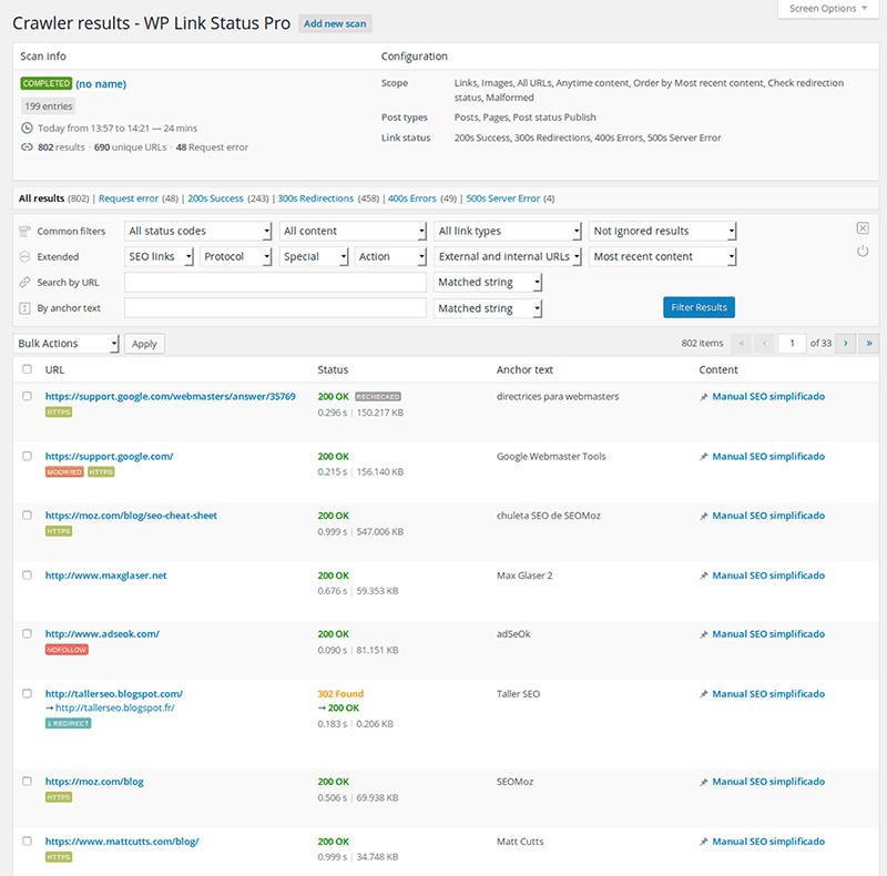 Crawler results